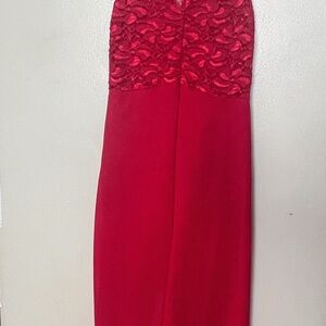 Elegant Strapless Red Lace Dress